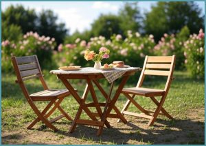 야외 정원 피크닉 테이블 의...